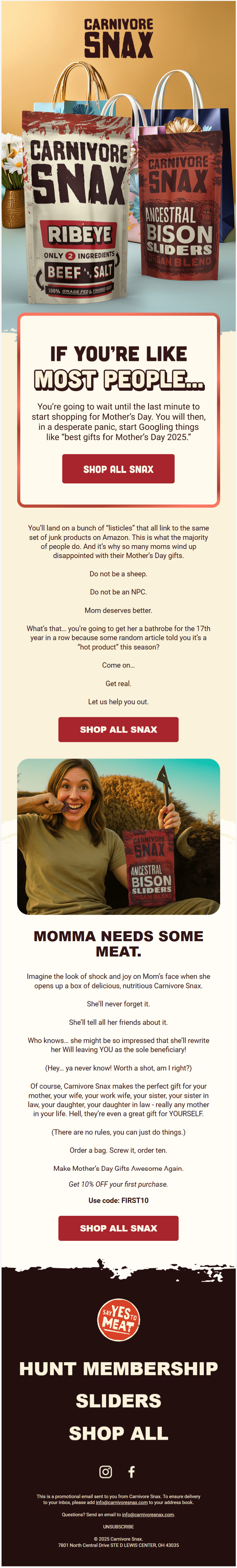 email from Carnivore Snax