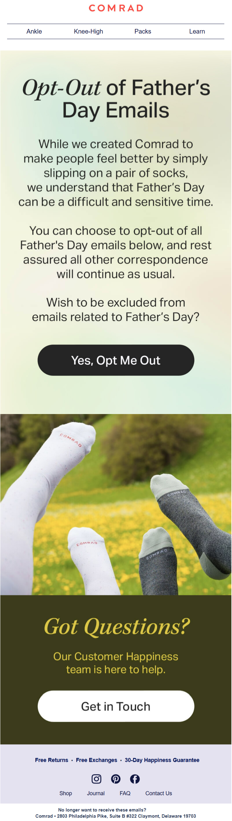 Opt out fathers day email sample