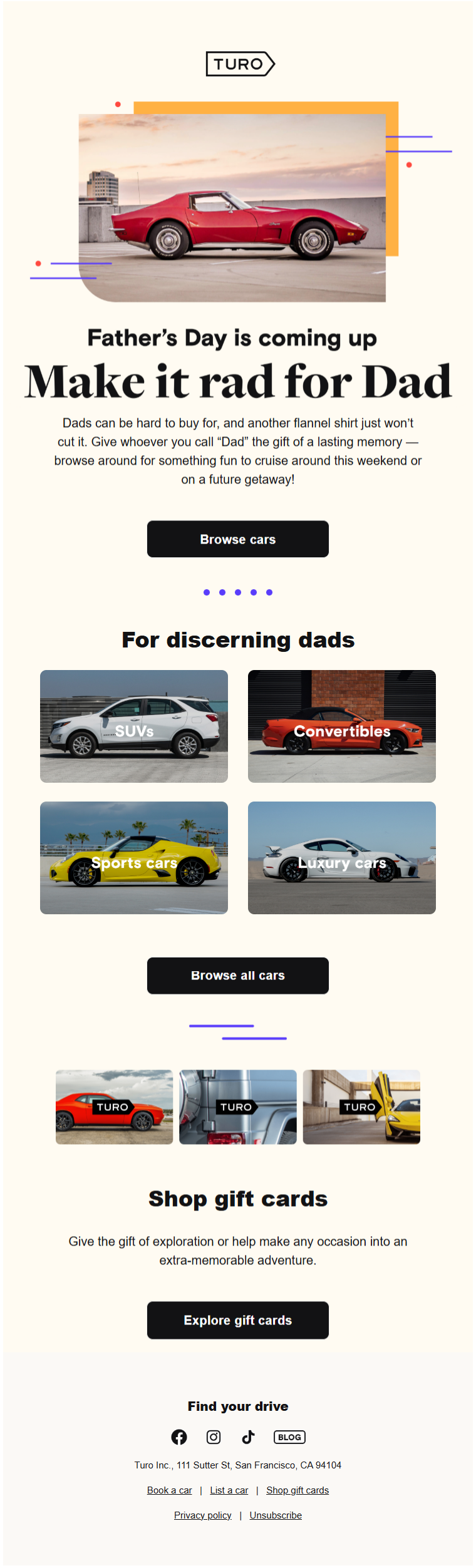 Turo’s Father’s Day email template