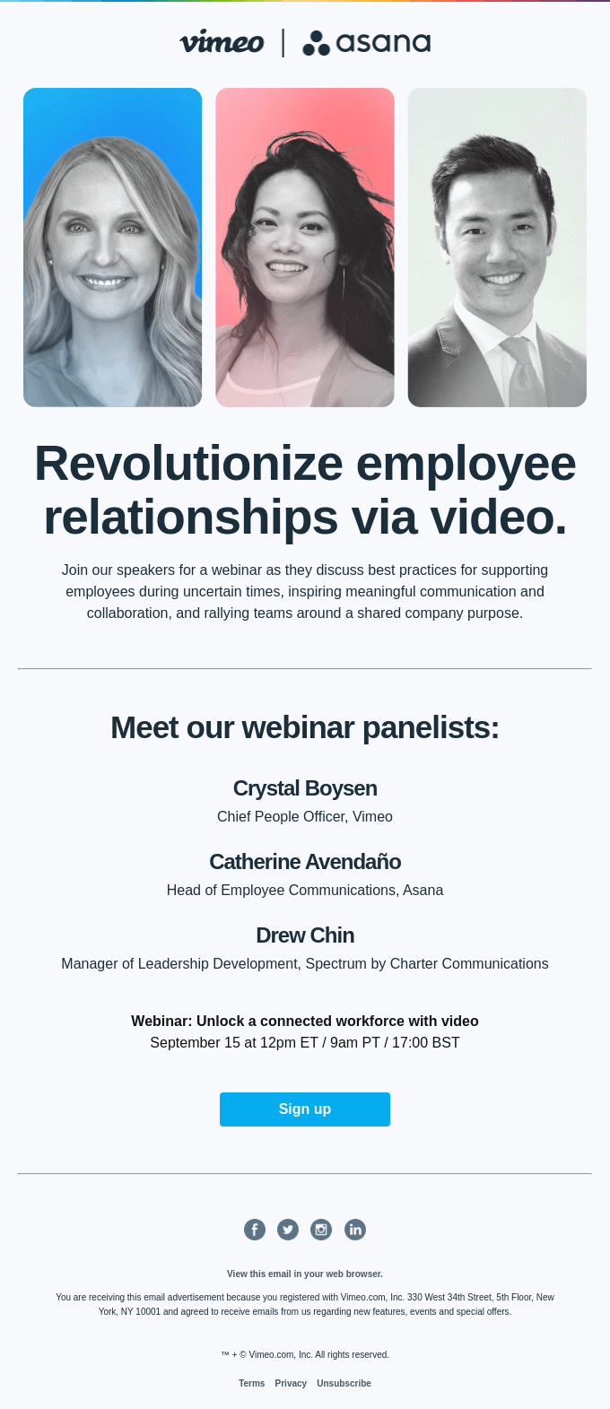 Vimeo webinar invitation email