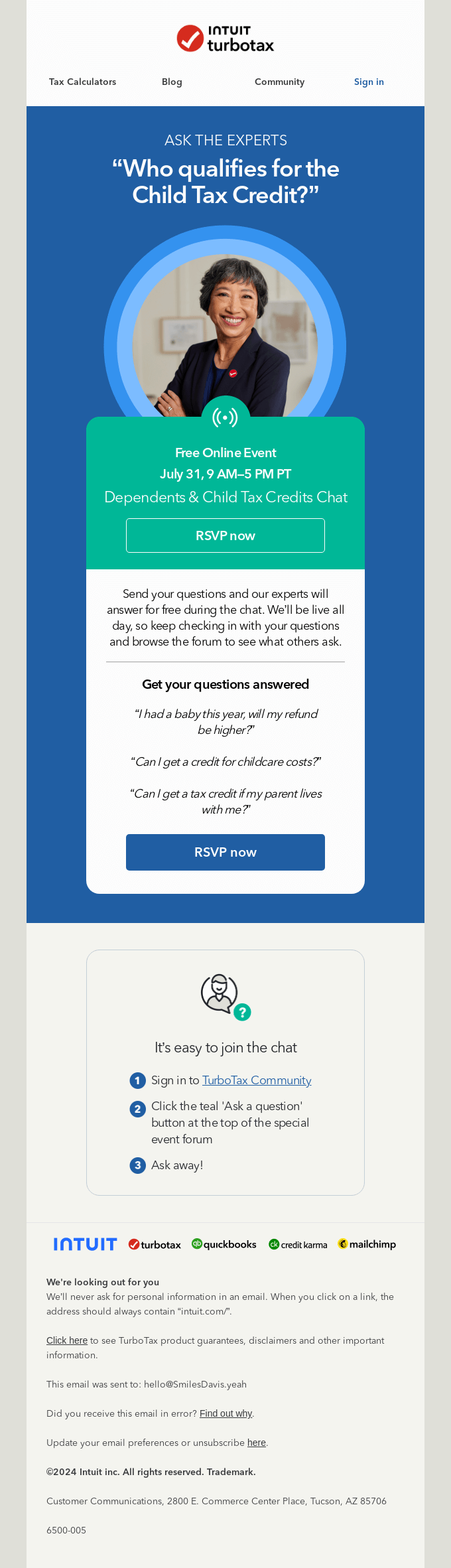 Turbo Tax webinar invitation email