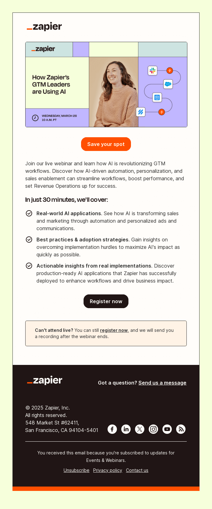 Zapier webinar invitation email