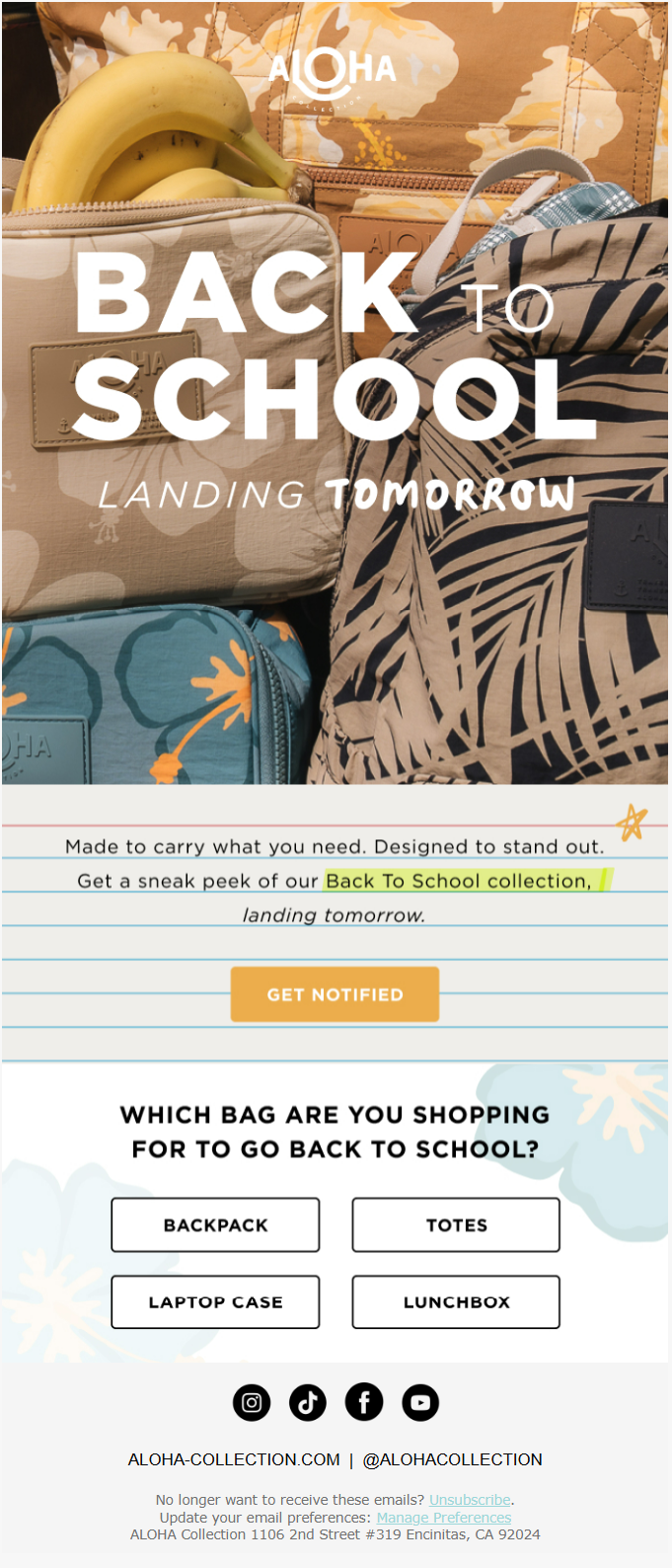Aloha collection email template
