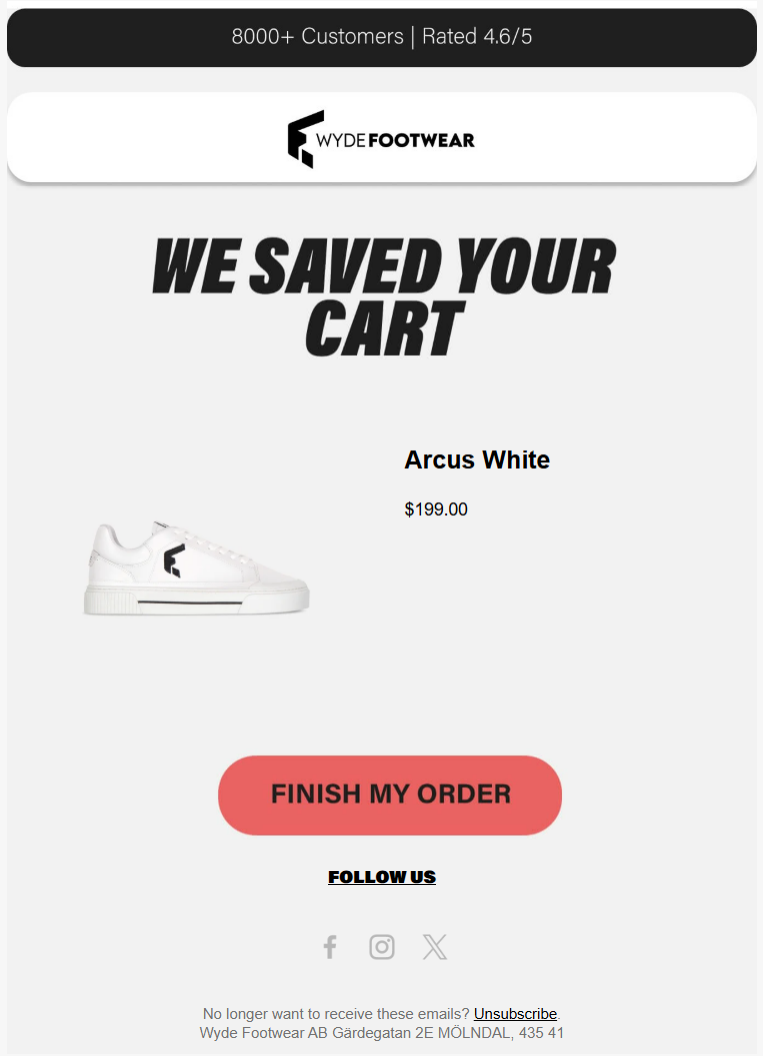 minimal email from Wyde