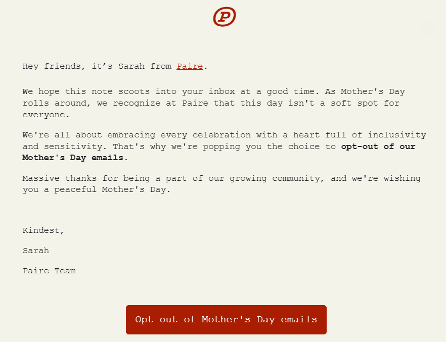 Paire email template sample