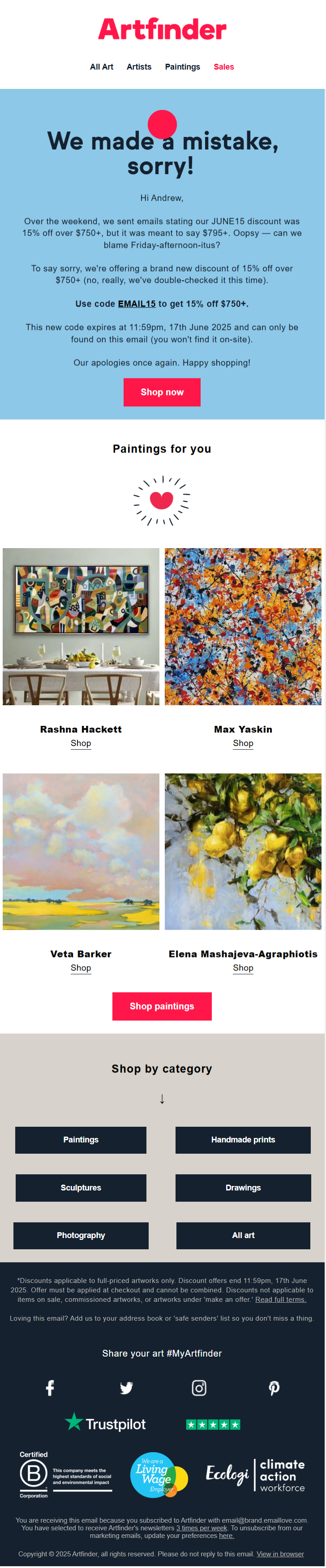 Artfinder email template