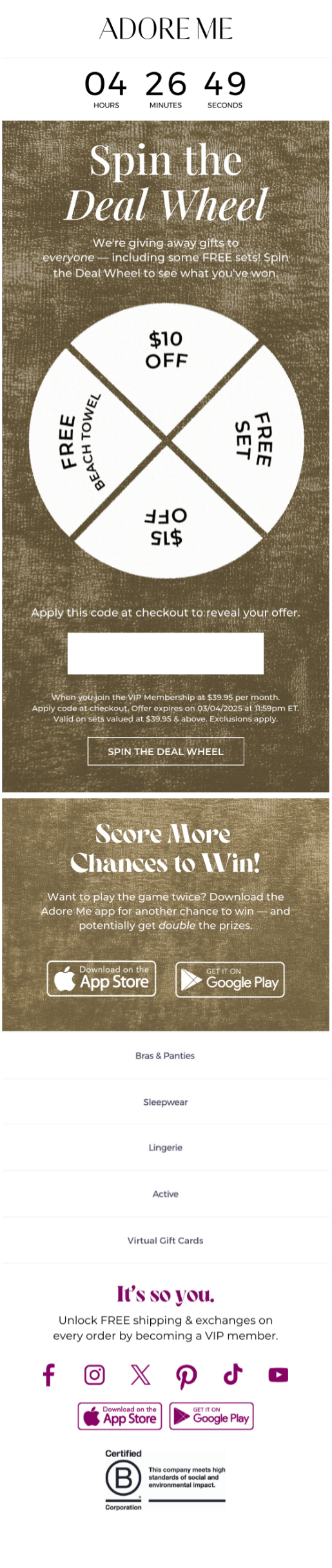 Email template for Adore Me