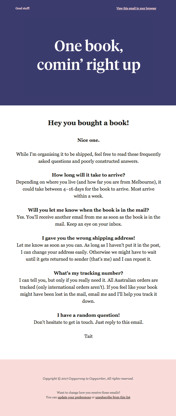e-receipt by Copywrong to Copywriter