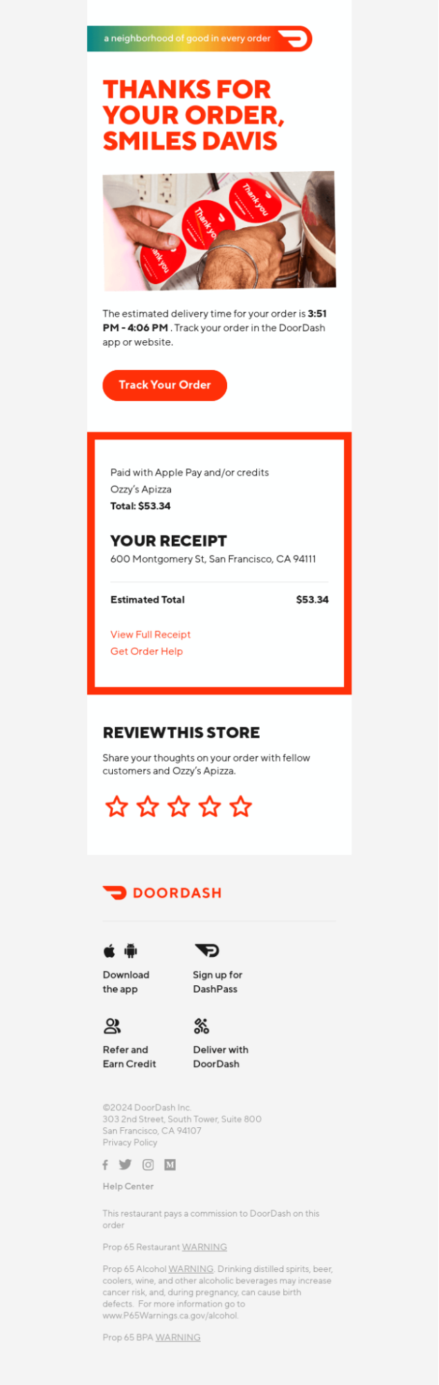 e-receipt by DoorDash