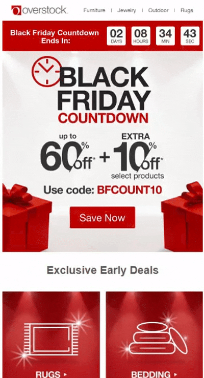 Email template showcasing Black Friday countdown
