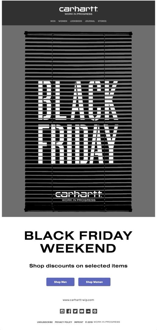 Email template showcasing Black friday weekend sale