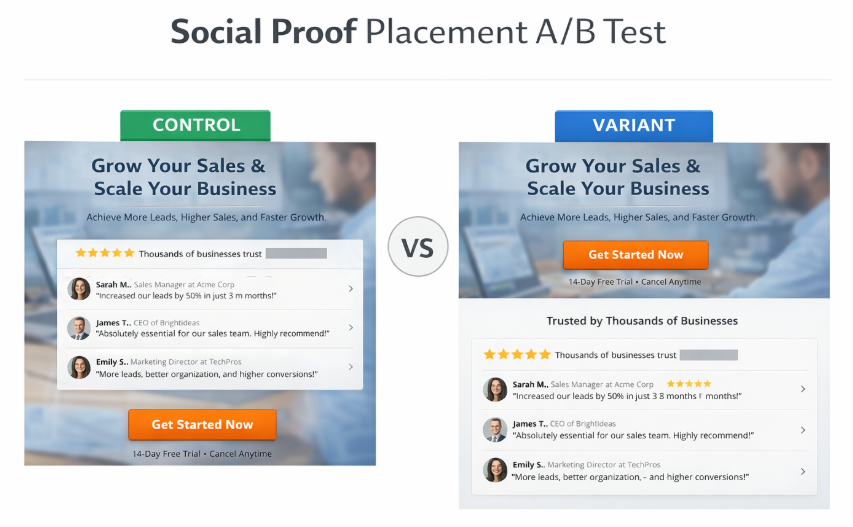 Social proof placement A/B test