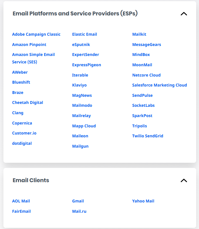 Email Platforms and service providers list