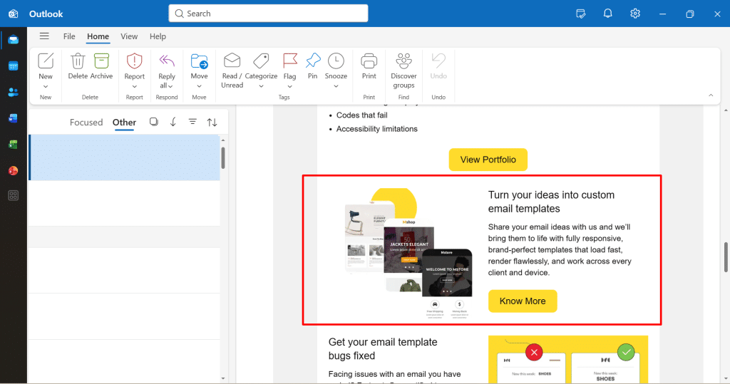 Two-column HTML email correctly aligned in New Outlook